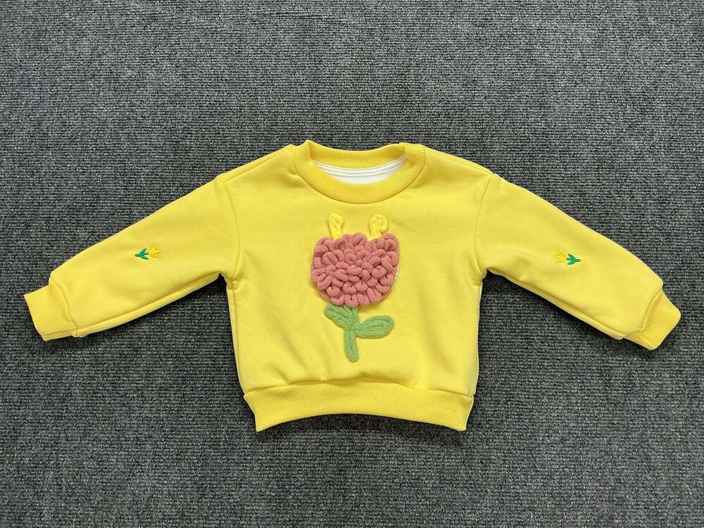 Foshan YANXUAN Yellow Toddler 3D Embroidered Flower Sweatshirt